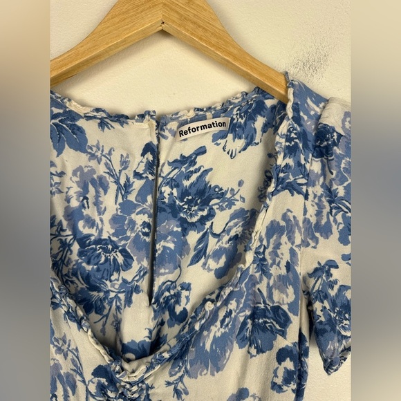 Reformation Marfa Blue White Floral Midi Dress Women’s Sz 4 - Picture 6 of 12